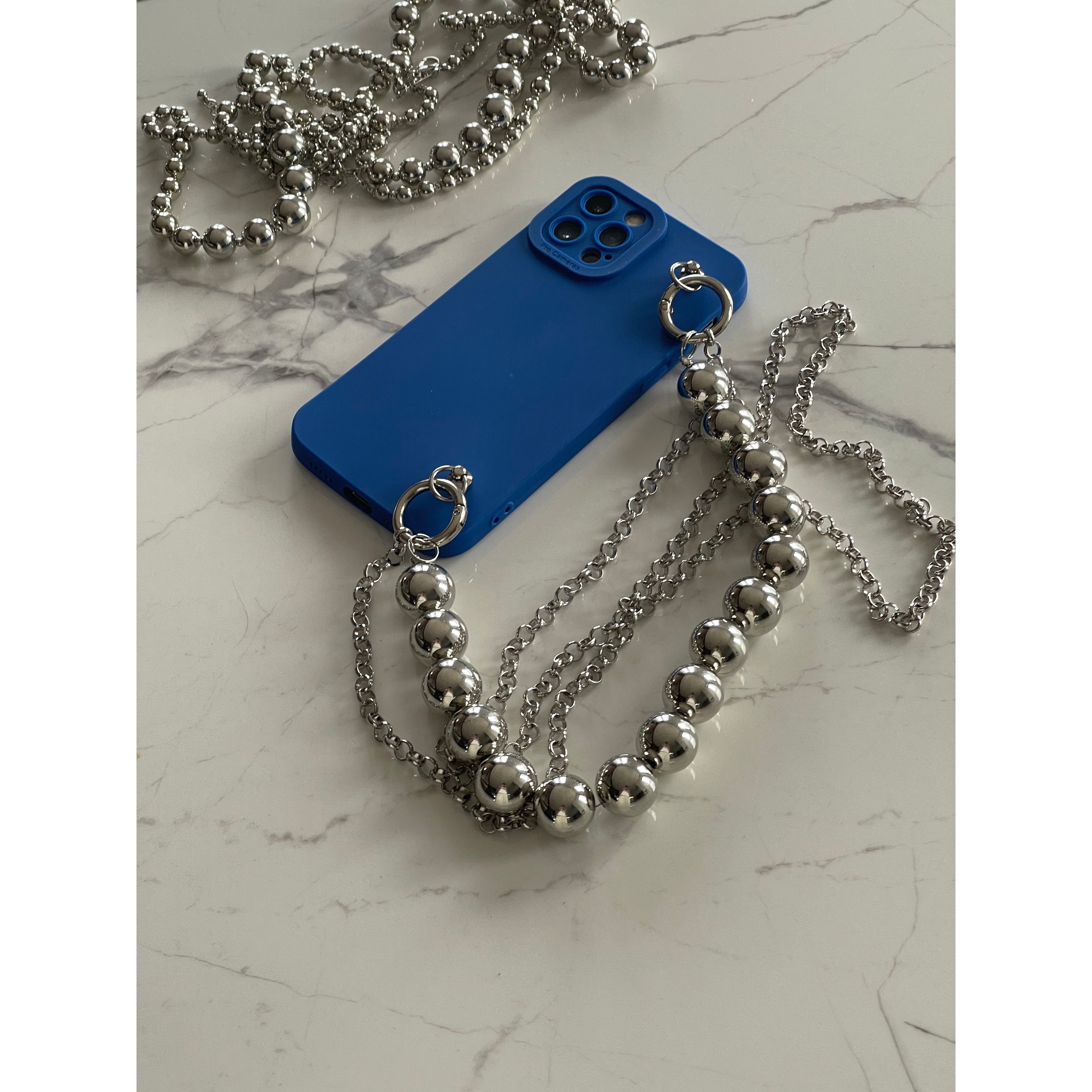 Blue iPhone Case With Silver Beads Strap