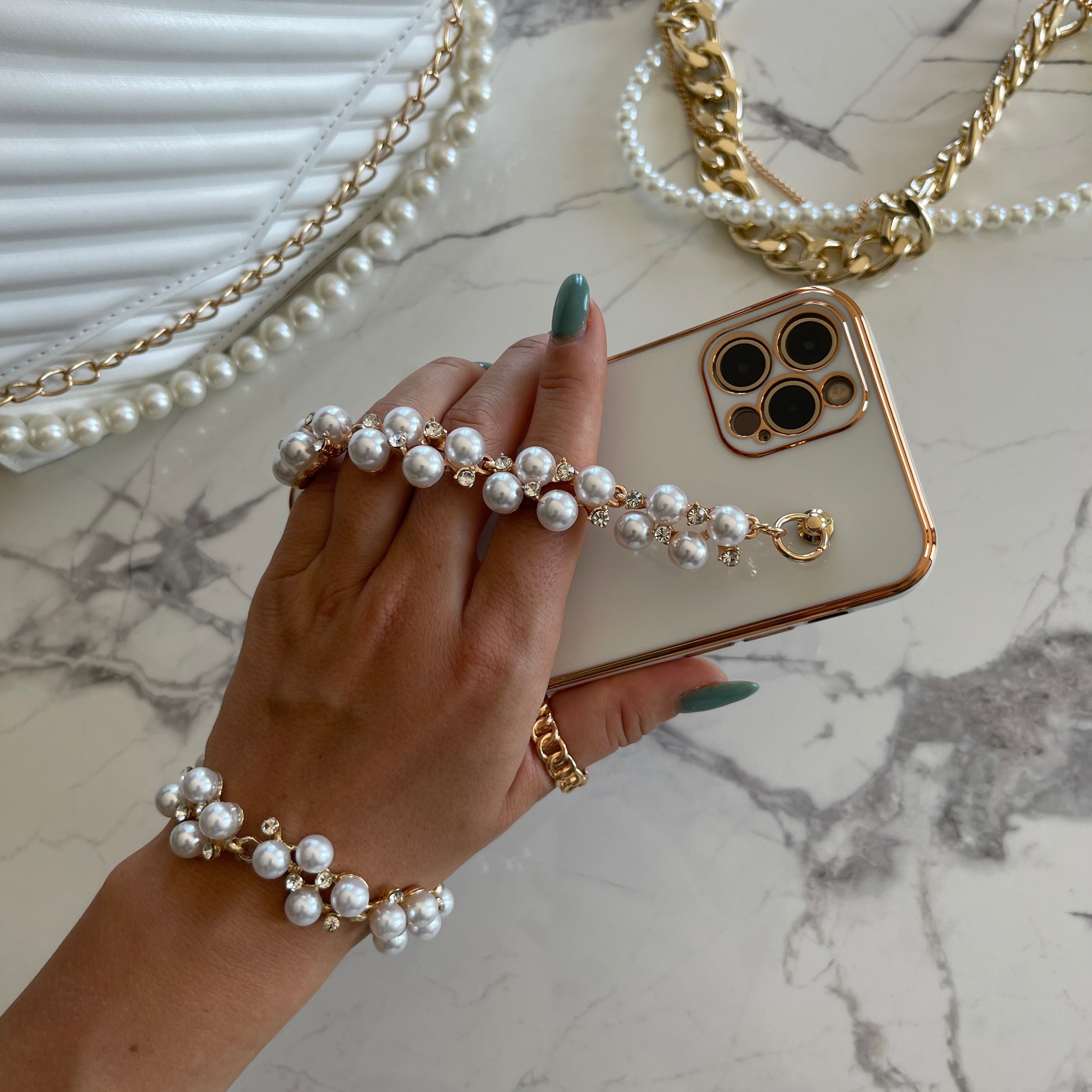 iPhone Case With Pearls Wrist Bracelet