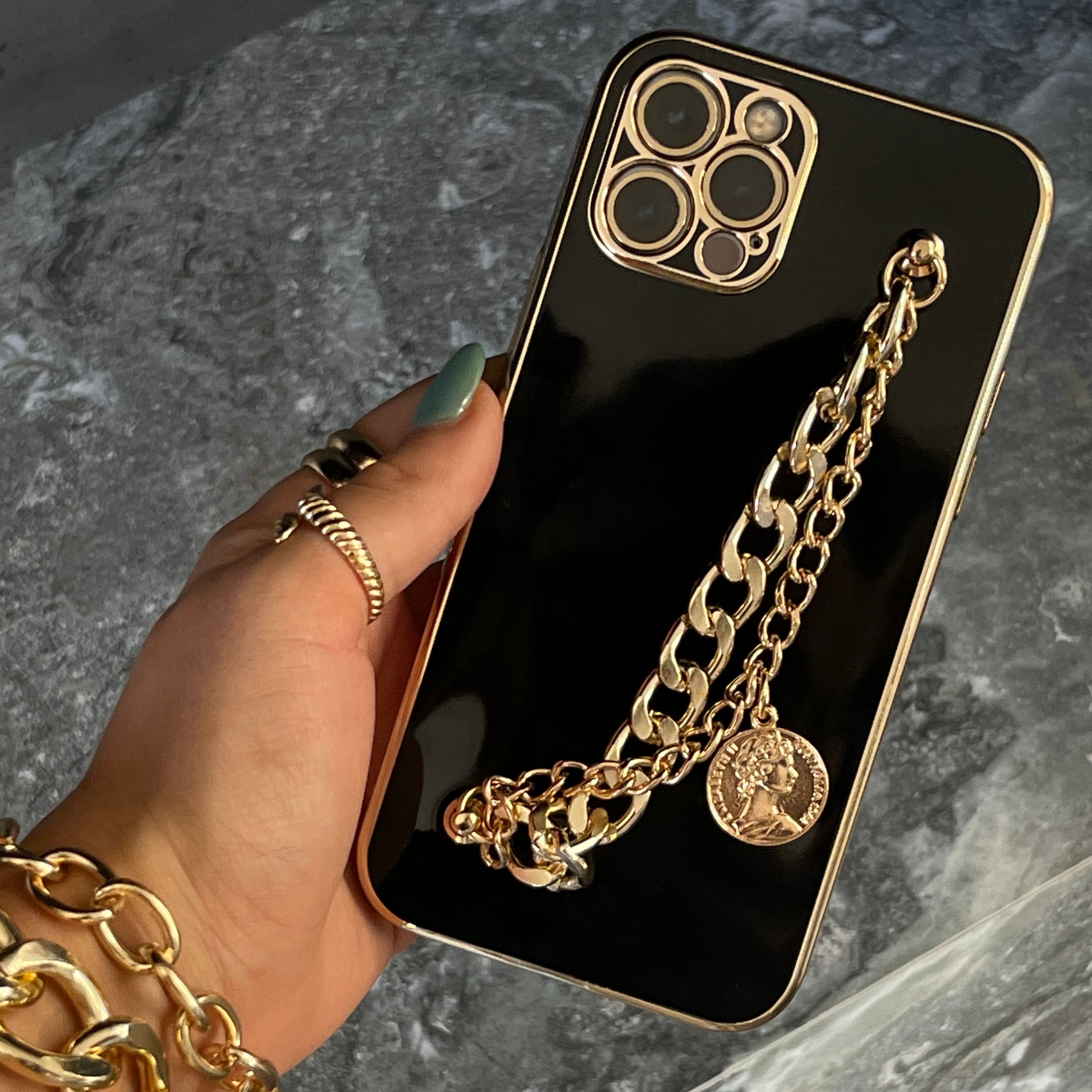  Shiny Gold Chain Bracelet PU Leather case for iPhone